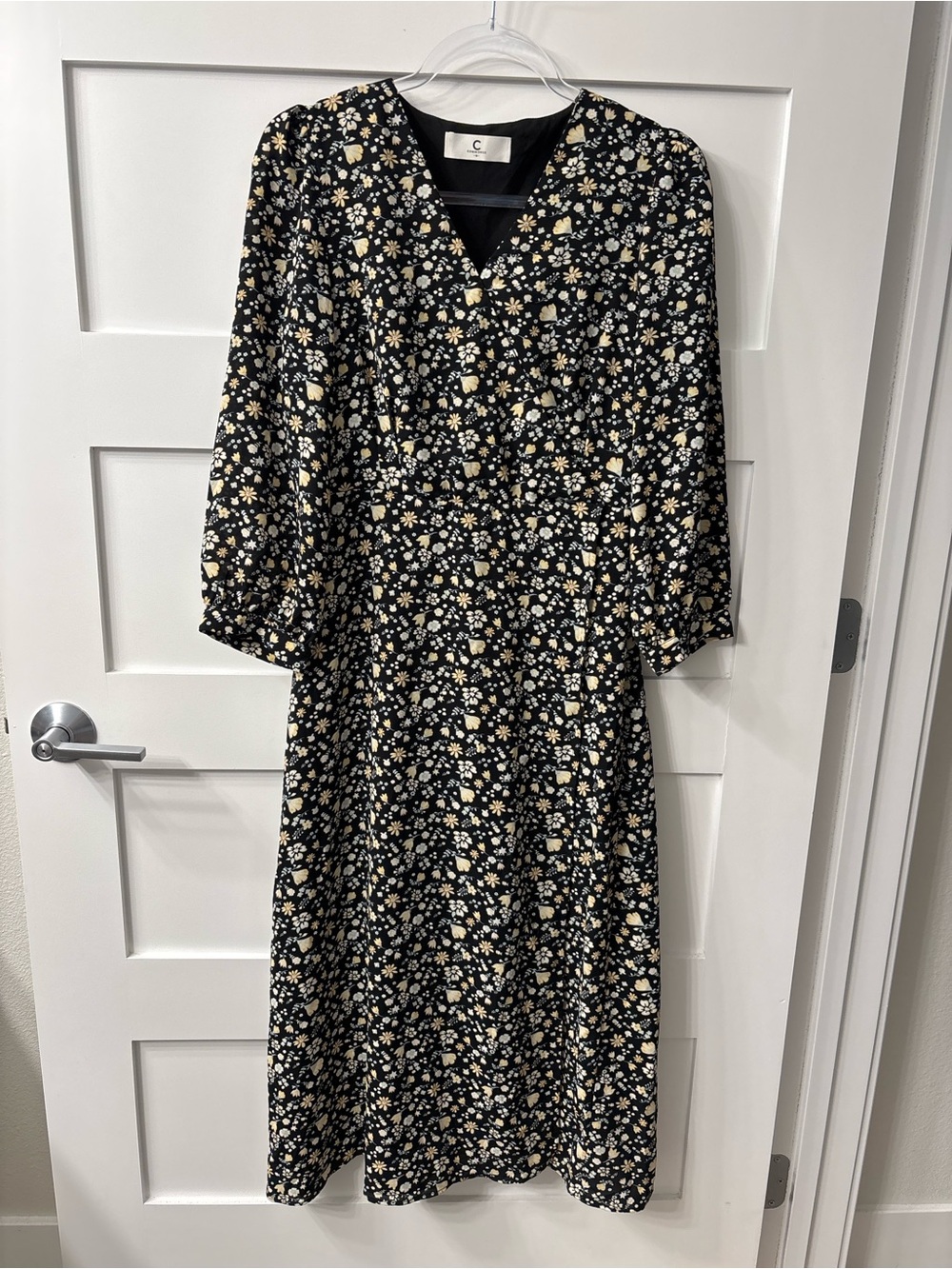Commense Black Floral Whimsy Bohemian Midi Dress